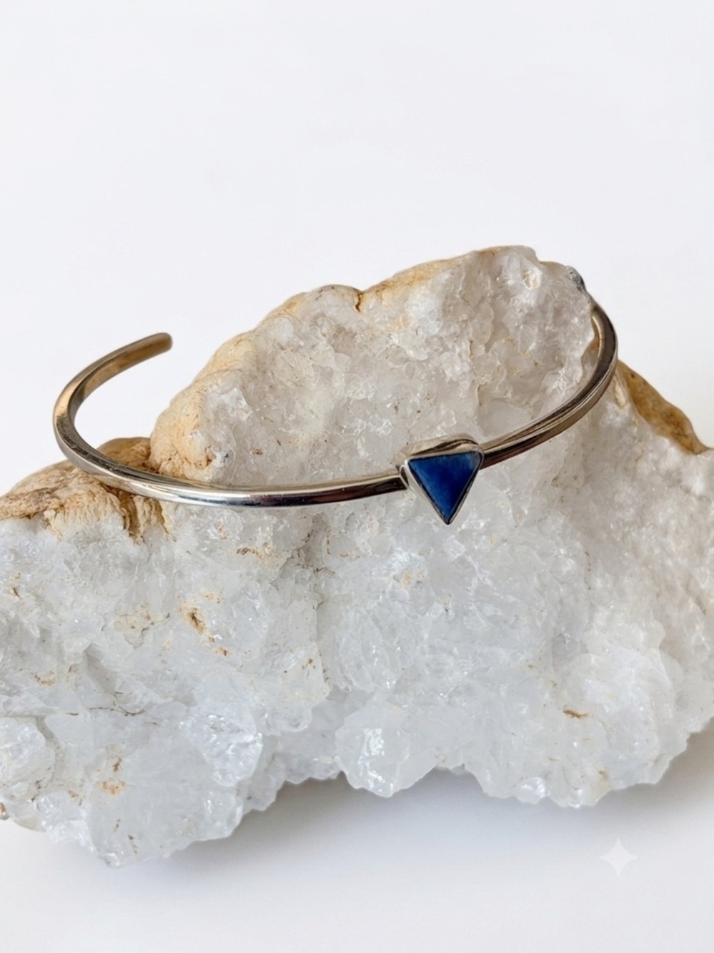 Classic Dainty Vintage Sterling Silver Lapis Lazuli Triangle Cuff Bracelet